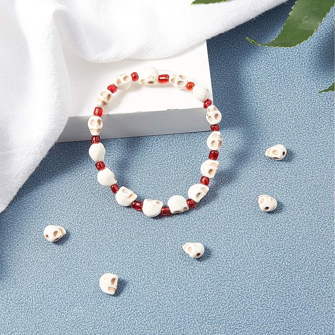 arricraft 10 Strands Creamy White Synthetic Turquoise Bead Strands Skull Shape - Image 4