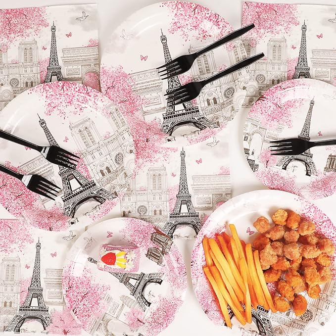 Naozinebi 200pcs Paris Eiffel Tower Plates Napkins Parisian Party Paris - Image 5
