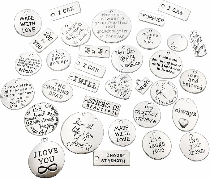 30pcs Inspiration Words Charms Craft Supplies Mixed Pendants Beads Charms by iloveDIYbeads