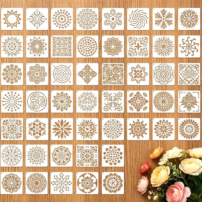 50 Pcs Large Mandala Stencils for Painting, 3.93 X 3.93 Inch Flower Stencils by FRAGRANTGARDEN