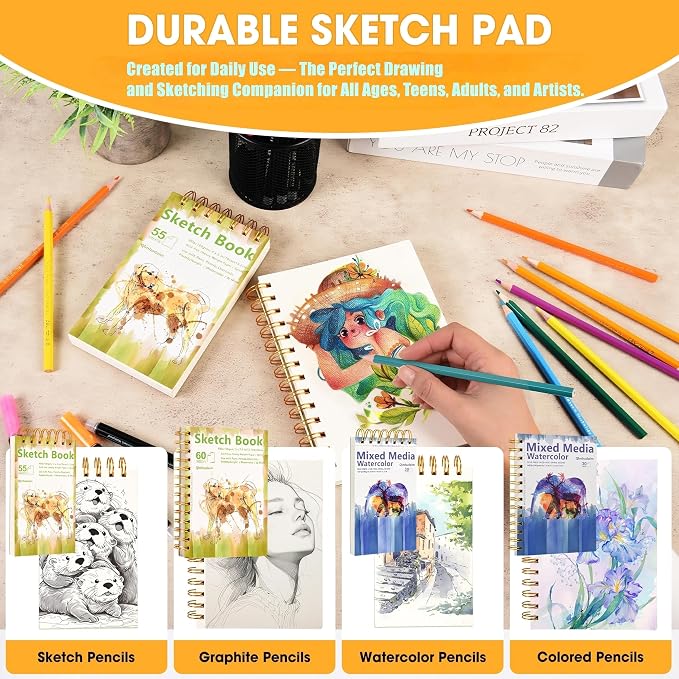 Qlmhudaim Mixed Media Sketchbook, 60 Sheets 160gsm/98lb Acid-Free Paper - Image 7