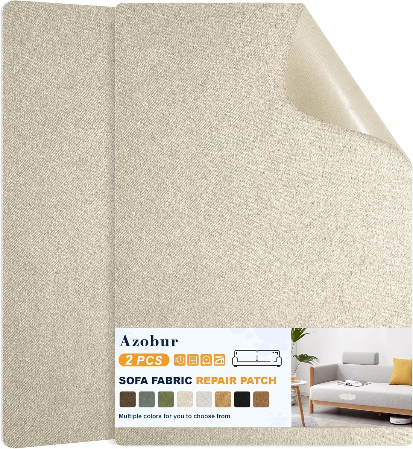 Azobur Couch Patch Repair Fabric,Microfiber Fabric, Self-Adhesive, for Sofa Repair and Upholstery, 2 Pieces, 9.5 x 11 inches (Light Khaki)