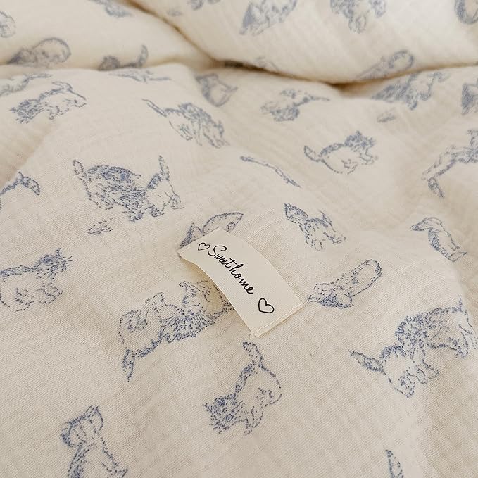 AOJIM Cotton Muslin Kids Pillowcase with Cute Cat Patterns, Super Soft Crib Nursery Pillowcase 1PC for Boys Girls, Ruffled Edges Toddler Bedding for Room Decor, Machine Washable, 26x20 Inches