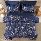 Yiran Queen Comforter Set, 7 Pieces Navy Blue Floral Soft Bedding Sets - Image 3