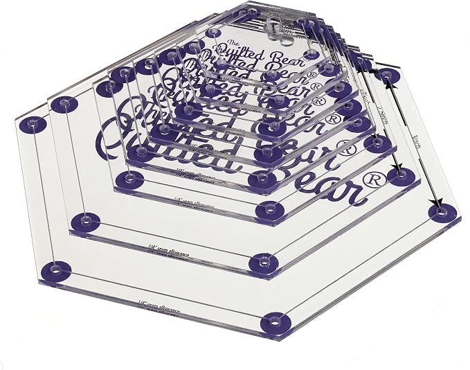 The Quilted Bear Hexagon Quilting Templates – 8 Clear Non-Slip Acrylic Quilt by TheQuiltedBearsProducts