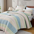 Andency California King Quilt Set Blue Pink, 3 Pieces Ultra Soft Lightweight by Andency