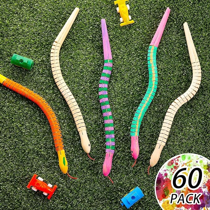 BBTO 60 Pieces Wooden Snake Bulk Jointed Flexible Unfinished Wooden Wiggly Snake - Image 5
