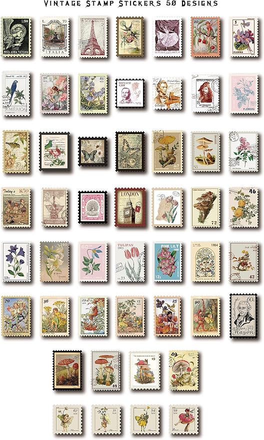 Vintage Postage Stamp Stickers for Scrapbook, Botanical Fairy Sticker for Junk - Image 2