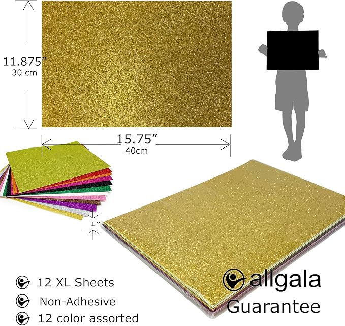 Allgala X-Large Glitter EVA Foam Sheets 12 Pack 12x16 inch Paper - Image 2