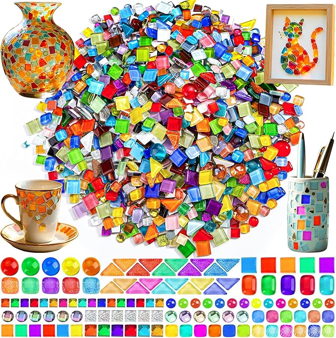 2400 Pcs Colorful Irregular Crystal Mosaic Tiles, 4.4lb Tiny Mosaic Tile DIY by UZLUbuywithconfidence