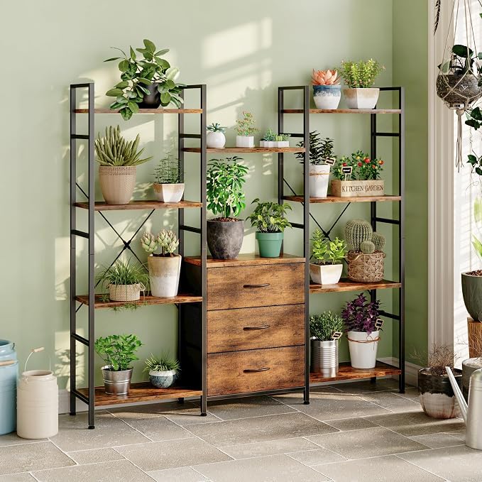 AFLUI Triple Bookshelf with 3 Fabric Drawers, 4-Tier Book Shelf and 10 Display - Image 8