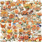 50 Pieces Vintage Orange Rose Floral Transparent Stickers by Unknown