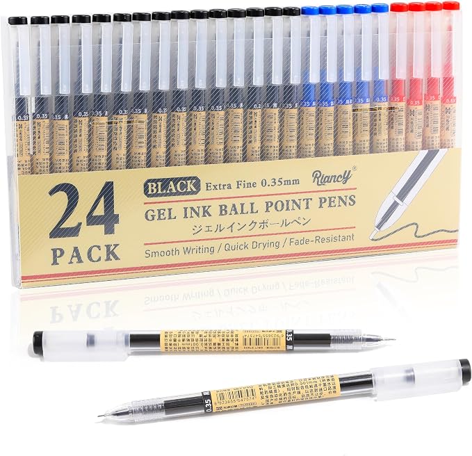 Japanese Style Black Blue & Red Gel Ink Pens, 0.35mm Extra Fine Point, No by RIANCY
