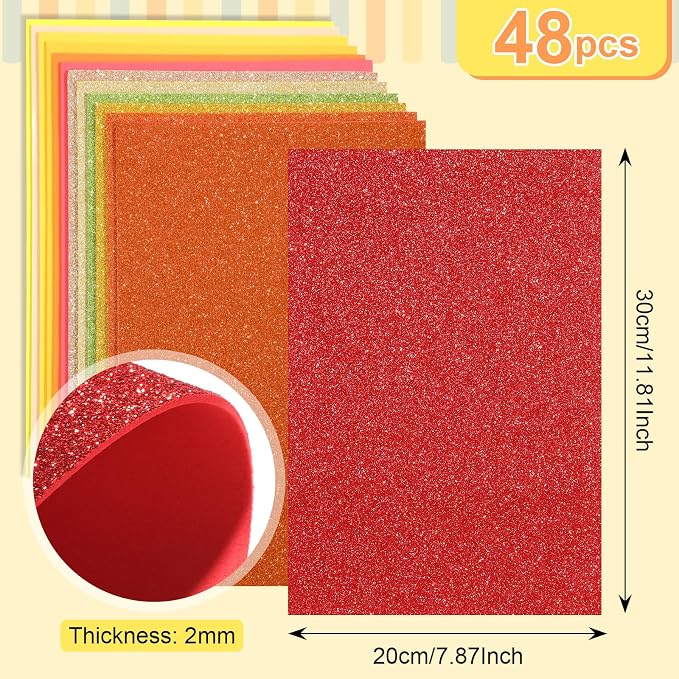 Feifeiya 48 Pcs Orange EVA Foam Sheets 8 x 12 Inch, 36 Regular Foam Sheets 12 - Image 2