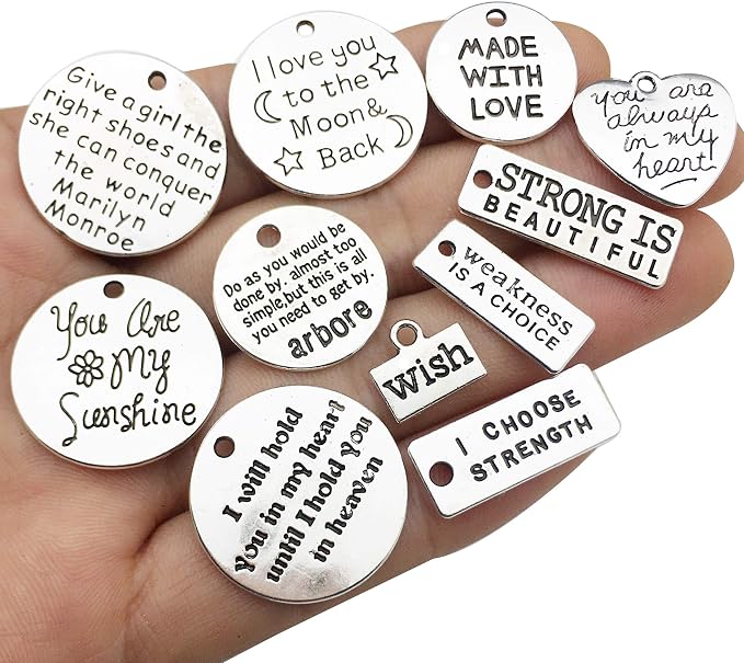 30pcs Inspiration Words Charms Craft Supplies Mixed Pendants Beads Charms - Image 2
