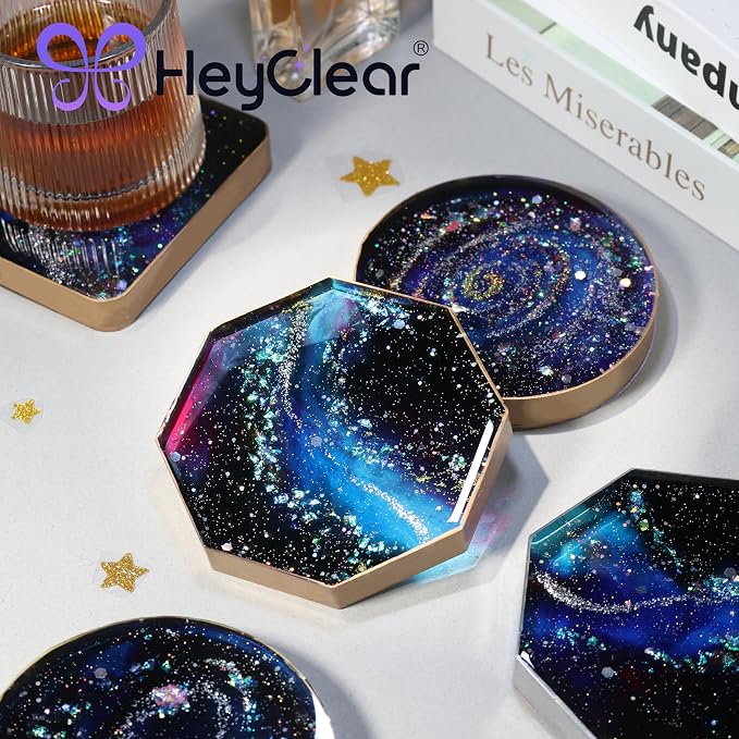 HeyClear Coaster Silicone Resin Molds, 6-Cavity Round Square Octagon Coaster - Image 2