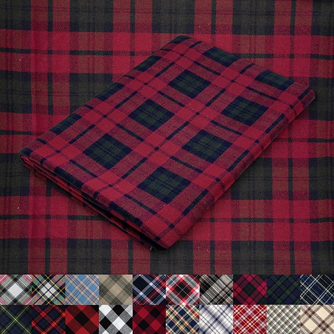 Pico Textiles 1 Yard Red and Green Tartan Plaid Flannel Fabric by PicoTextiles