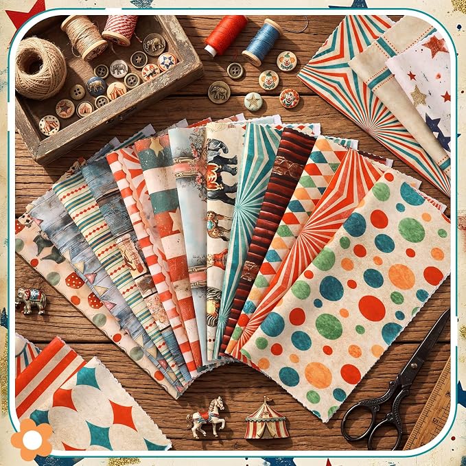 HunnmingRe 20 Pcs 10''x10'' Vintage Carnival Quilting Fabric Square Precuts - Image 4