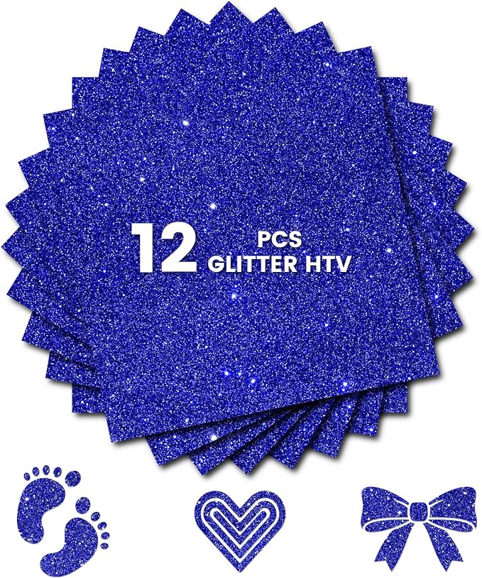 Glitter HTV Heat Transfer Vinyl, Royal Blue 12pcs 12" x 10" Iron-on Vinyl | by Unknown