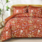 Yiran King Size Comforter Set 7 Piece, Burnt Orange Floral Bedding Set by Yiran