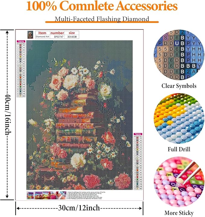 Book Flower Diamond Art Kits for Adults, DIY 5D Vintage Diamond Painting Kits - Image 5