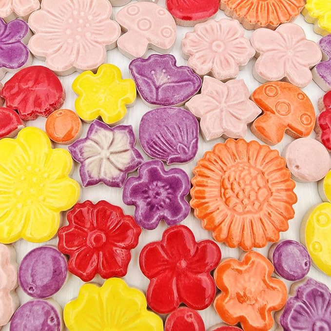 500g/1.1lb Ceramic Mosaic Tiles Mixed Shapes of Flowers, Mushrooms - Image 3