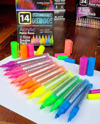 14 Pack Neon UV Fluorescent Acrylic Paint Pens, Double Pack of Both Extra Fine - Image 2