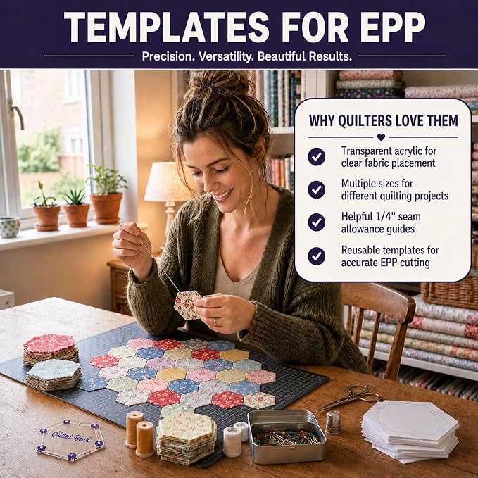 The Quilted Bear Star Quilting Templates – 8 Clear Non-Slip Acrylic Quilt - Image 8