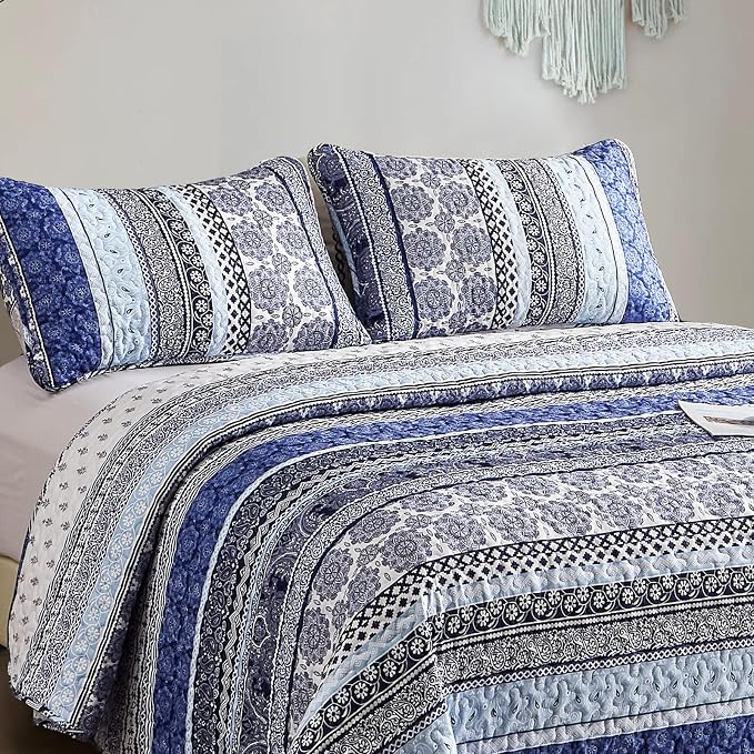 WONGS BEDDING Boho Quilt Set King Size, Lightweight Bedspread Coverlet Bedding - Image 4