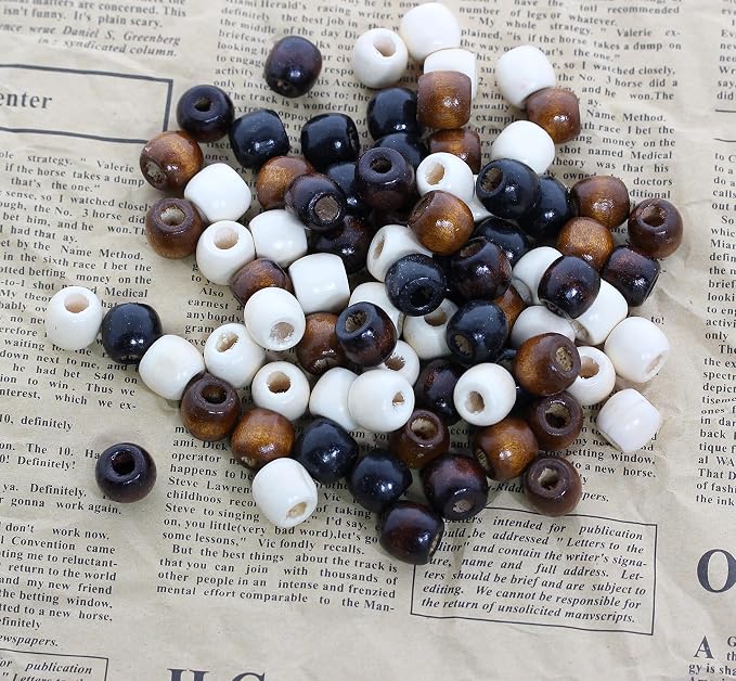 400Pcs Large Hole Barrel Wood Beads, BetterJonny 12x11mm 4 Colors Natural - Image 4