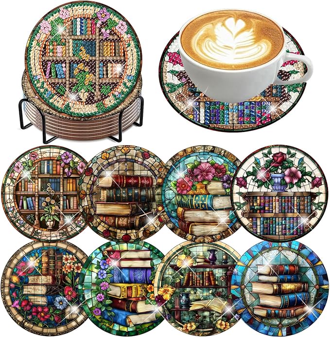 Axquilon 8 Pcs Books Diamond Art Coasters Kit by Axquilon