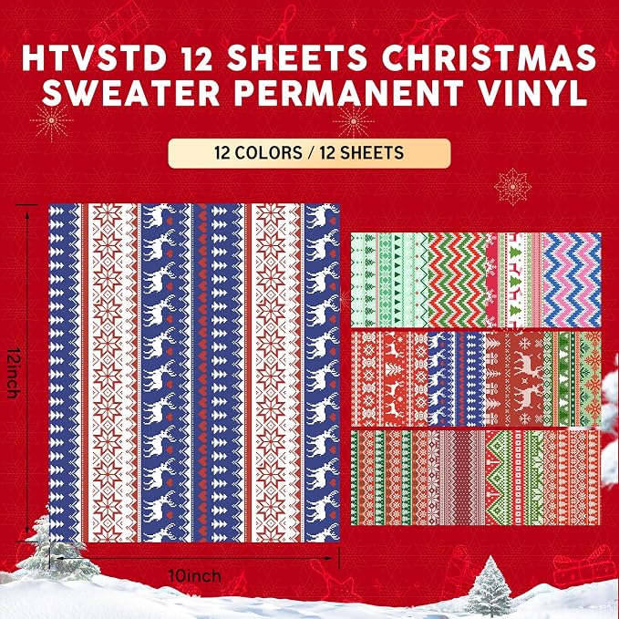 Ugly Sweater Permanent Adhesive Vinyl 12 Sheets 12'' x 10'' | Red Green Trees - Image 2