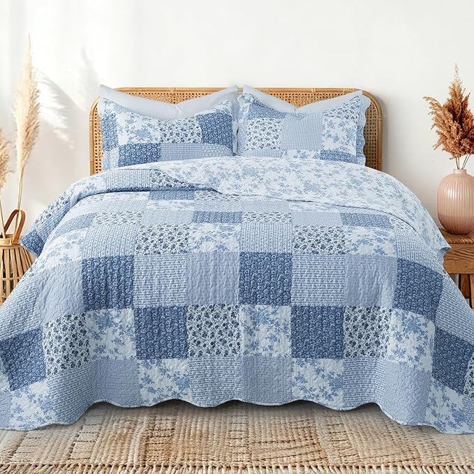 GOONE Queen Quilt Set 90"x90", Lightweight Washed Coverlet, Reversible Spring & - Image 8