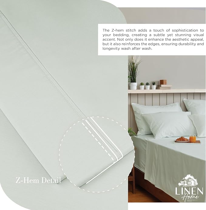 Linen Home 100% Cotton Percale Sheets Queen Size, Dove Grey, Deep Pocket - Image 3