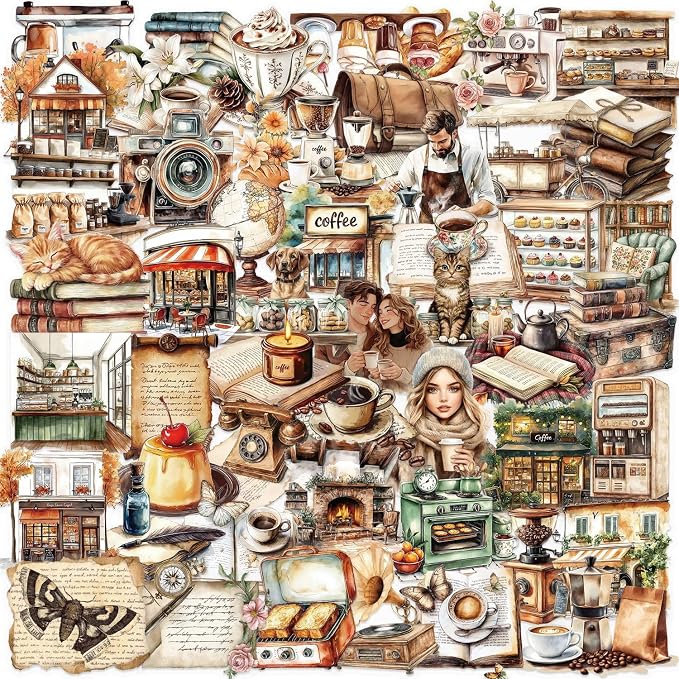 50PCS Retro Coffee Stickers for Scrapbooking Journaling Junk Journal Scrapbook by Unknown