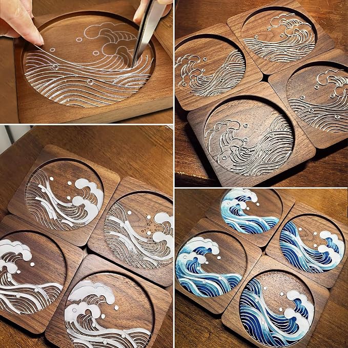 Wooden Coasters Craft Kits – Filigree Enamels Painting DIY Coasters Art - Image 2