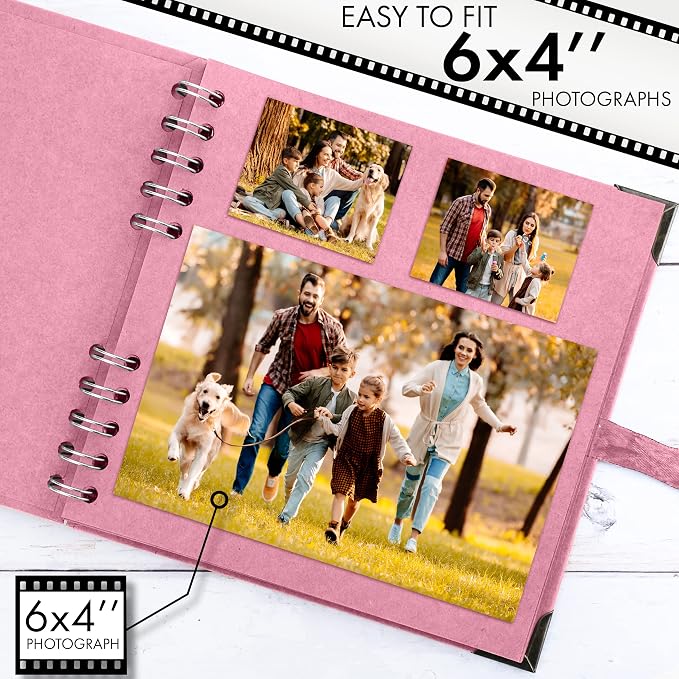 Bstorify Square Scrapbook Photo Albums 7 x 7 Inch Pink Thick Paper, Metal - Image 4