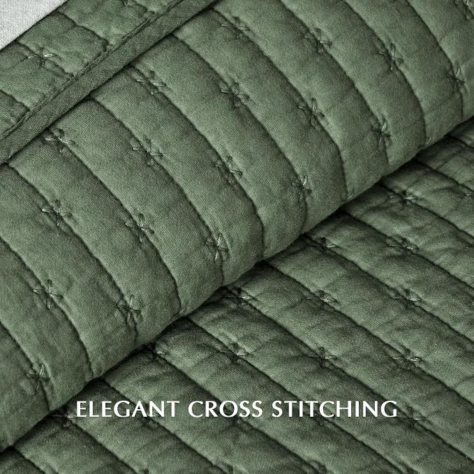 EVERGRACE Cross Stitch Pre-Washed Cotton Quilt Bedding Set Queen Size, - Image 7
