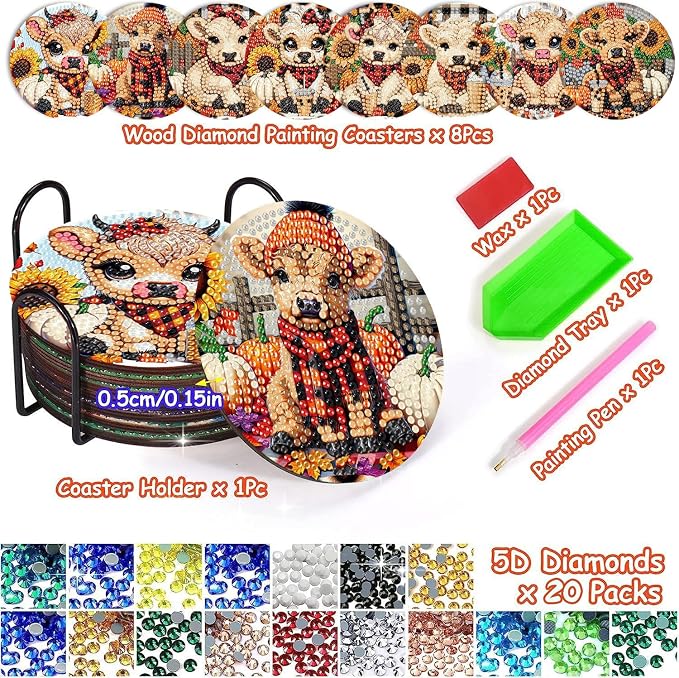 Axquilon 8 Pcs Highland Cow Diamond Art Coasters Kit - Image 2