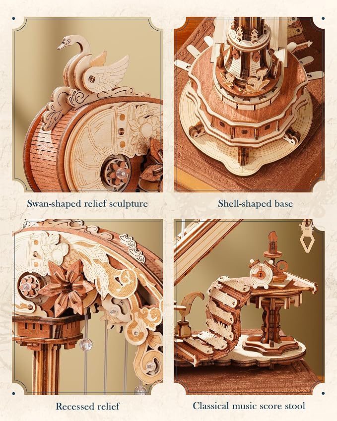 ROKR 3D Wooden Puzzle Harp Music Box, Building Model Kit - Image 5