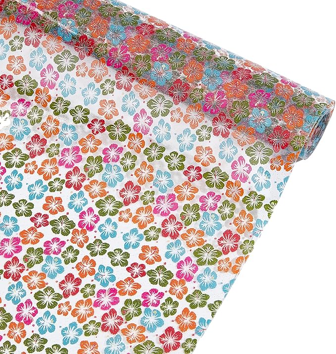 Flower Printed TPU Jelly Faux Leather Fabrics, 11.8 x 47.2 Inch Clear TPU Vinyl by letsinstyle
