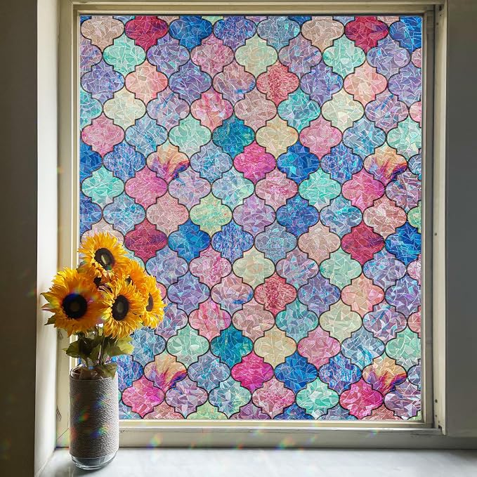 Stained Glass Window Film, Rainbow Decorative Window Privacy Film by FEOMOSDIRECT