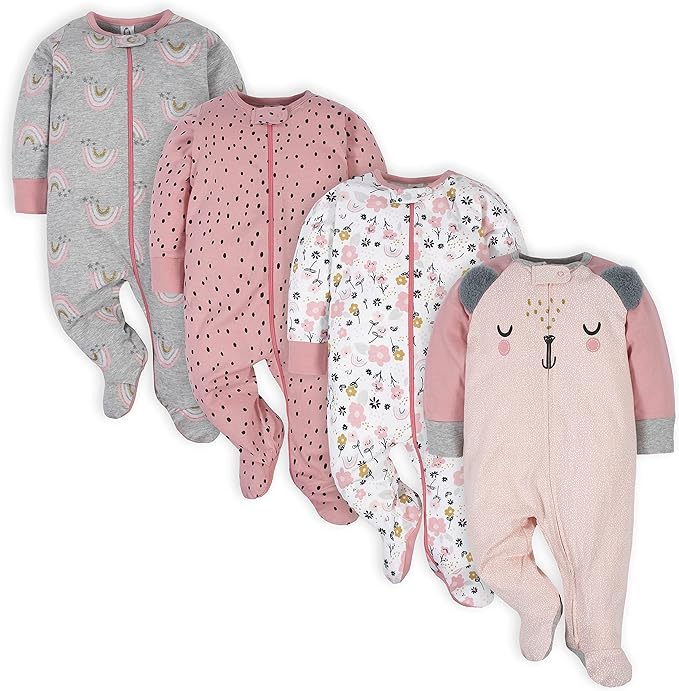 Gerber Baby Girls 4 Pack Sleep 'N Play Footie
