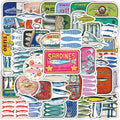 50 Pcs Vintage Sardine Fish Can Stickers, Retro Seafood Tin Label Ocean Fish by Unknown
