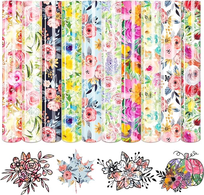 HTVSTD Floral HTV Heat Transfer Vinyl 10 Sheets 12×10in Iron on Vinyl | Flower by CraftingEveryday