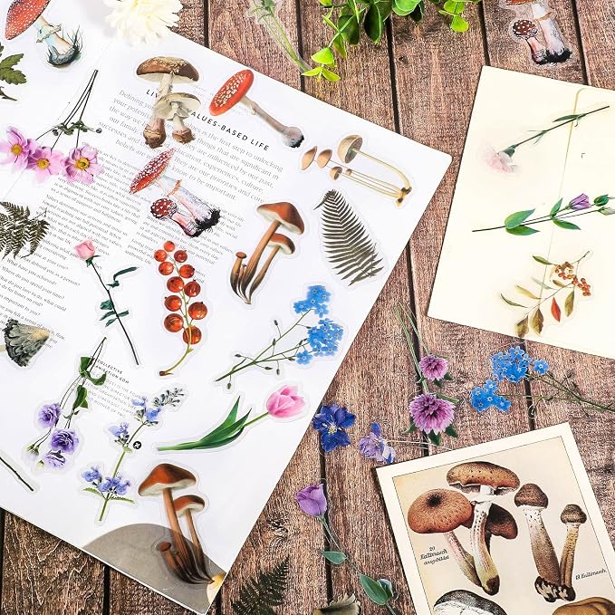 pengxiaomei 200 Pcs Floral Scrapbooking Vintage Stickers, Self-Adhesive Flowers - Image 3