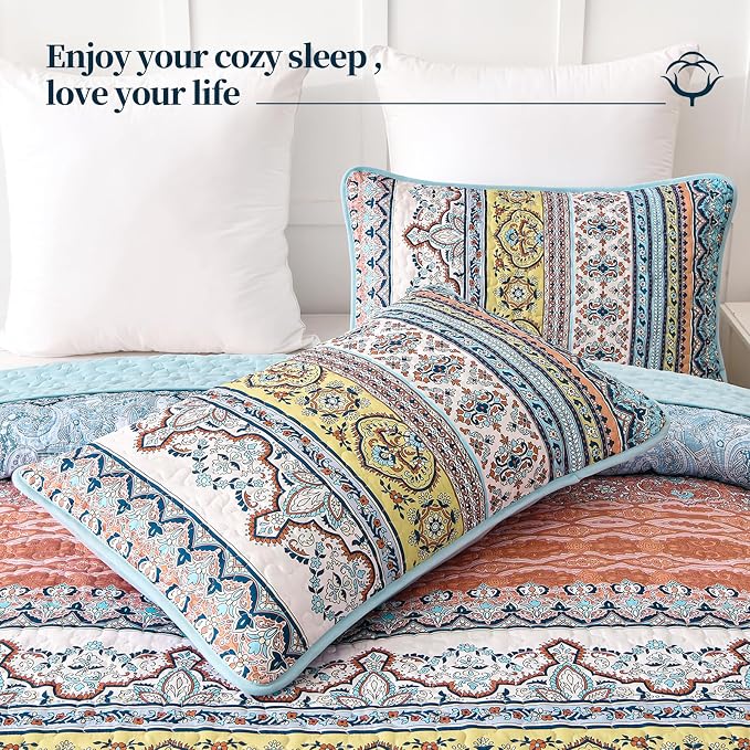 WONGS BEDDING Boho King Quilt Set, Lightweight Bed Decor Bedspread - Image 4