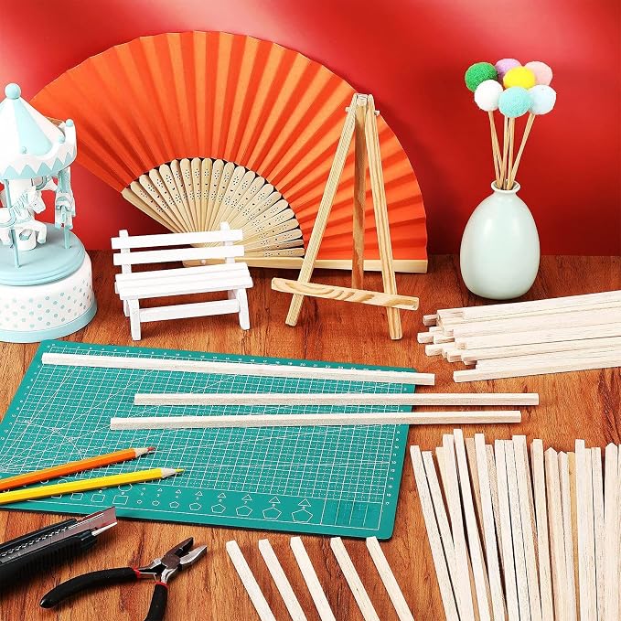 Timtin 225 Pieces 1/4" x 12" Balsa Wood Sticks Square Wooden Dowels Wood Square - Image 7