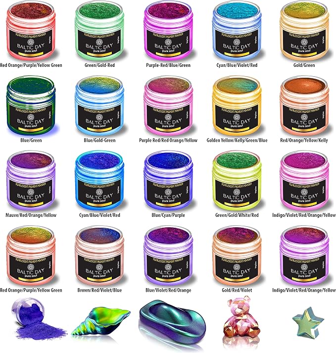 BALTIC DAY - Chameleon Mica Powder, 20 x 5g Jars of Color Shift Mica Powder Set - Image 2