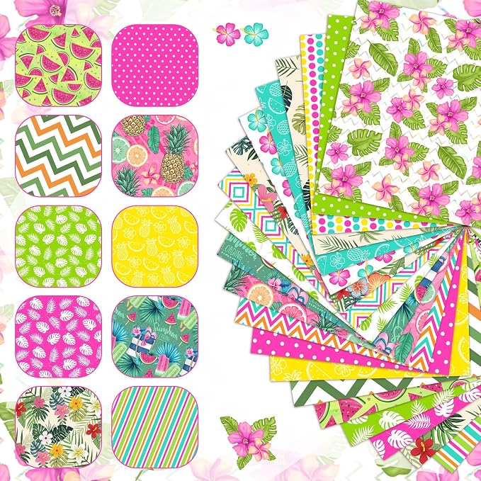 HunnmingRe 20 Pcs 10''x10'' Summer Tropical Quilting Fabric Square Pineapple - Image 5